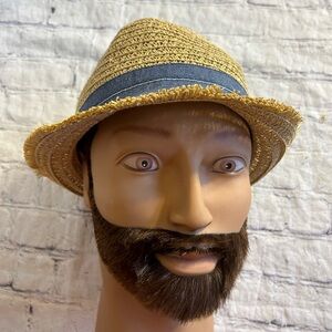 TARGET (2018) PAPER POLYESTER STAW FEDORA HAT BLUE DENIM LIKE BAND ONE SIZE